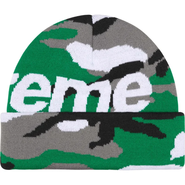 Supreme Camo Big Logo Beanie - Green Camo (front)