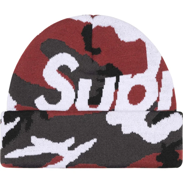 Supreme Camo Big Logo Beanie - Red Camo (front)