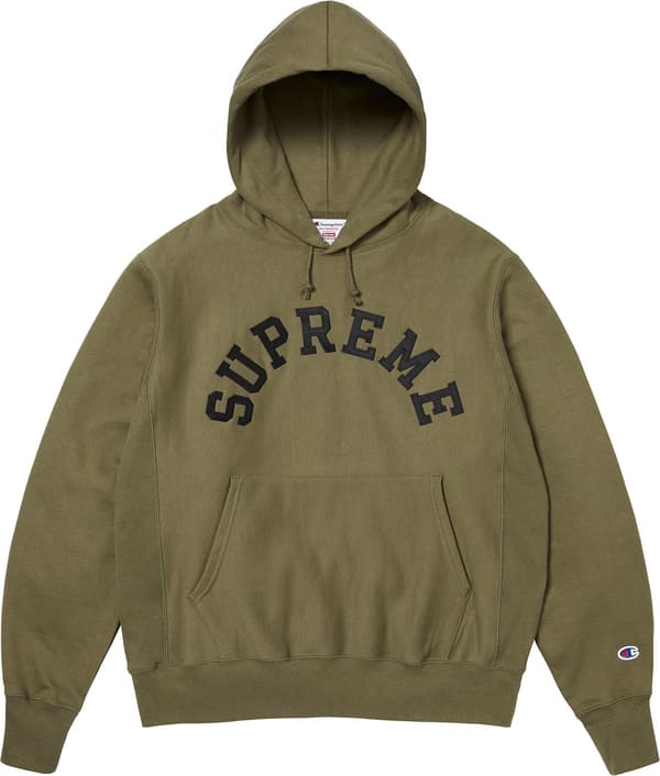 Supreme Champion Hooded Sweatshirt - Olive (front)