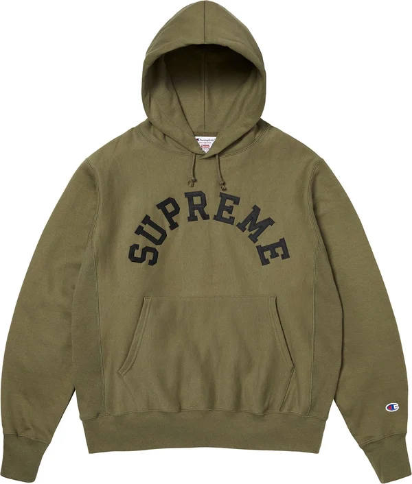 Supreme Champion Hooded Sweatshirt - Olive (front)