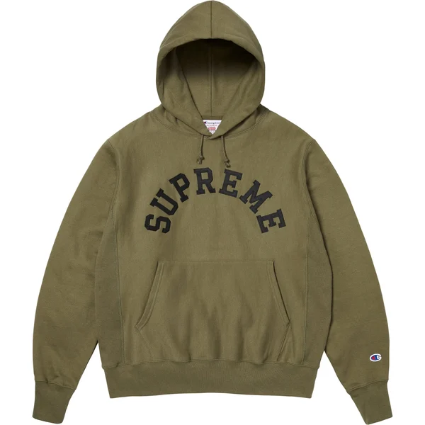 Supreme Champion Hooded Sweatshirt - Olive (front)