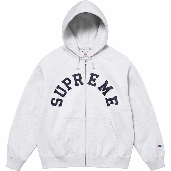 Supreme Champion Zip Up Hooded Sweatshirt - Ash Grey (front)