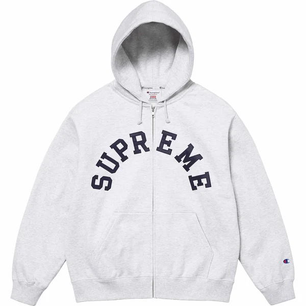 Supreme Champion Zip Up Hooded Sweatshirt - Ash Grey (front)
