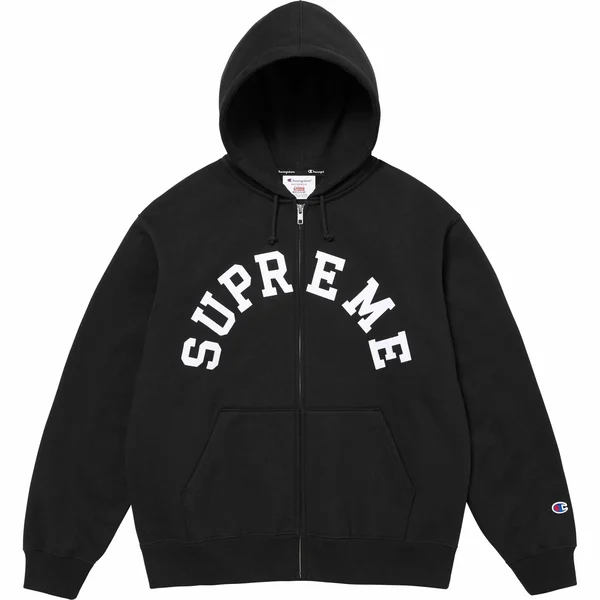 Supreme Champion Zip Up Hooded Sweatshirt - Black (front)