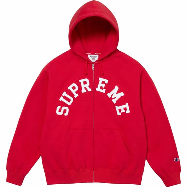 Supreme Champion Zip Up Hooded Sweatshirt - Red (front)