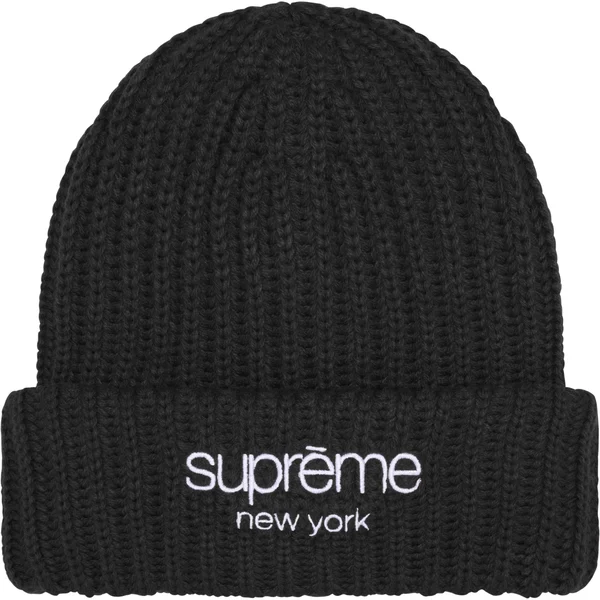 Supreme Chunky Rib Classic Logo Beanie - Black (front)