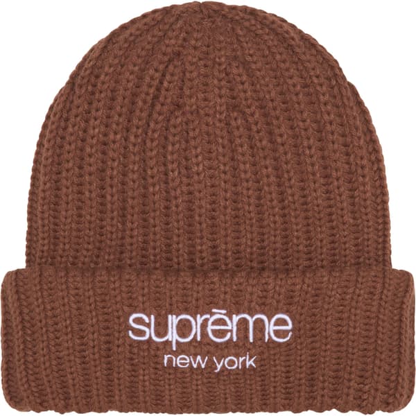 Supreme Chunky Rib Classic Logo Beanie - Brown (front)