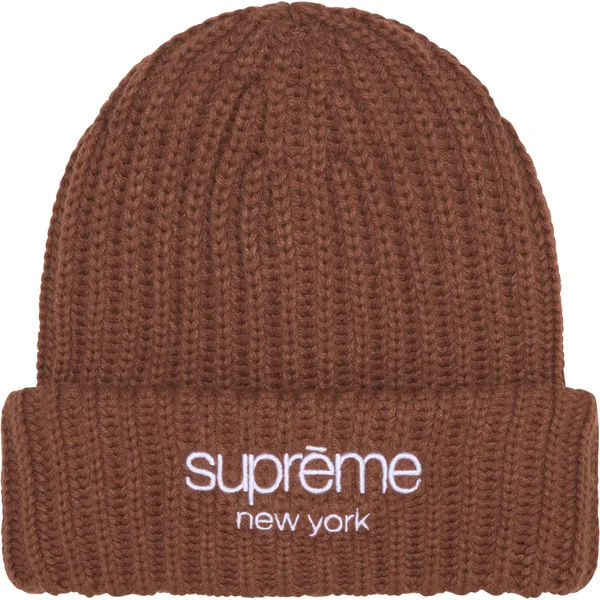Supreme Chunky Rib Classic Logo Beanie - Brown (front)
