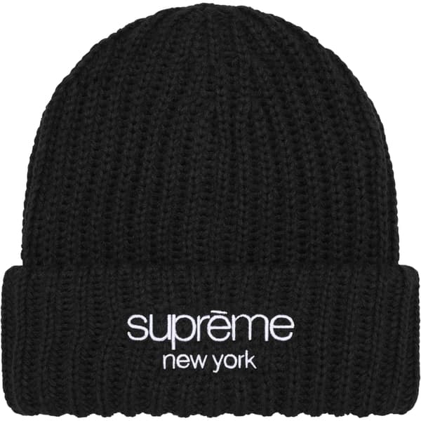 Supreme Classic Logo Chunky Ribbed Beanie - Black (front)