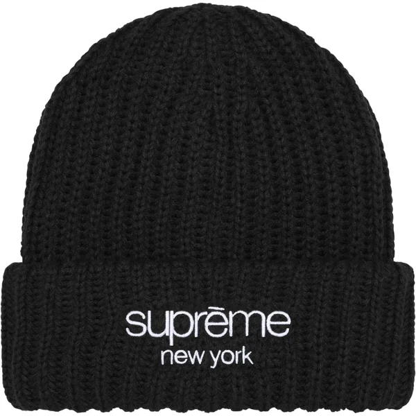 Supreme Classic Logo Chunky Ribbed Beanie - Black (front)