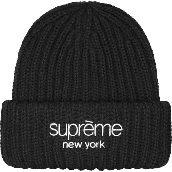Supreme Classic Logo Chunky Ribbed Beanie - Black (front)