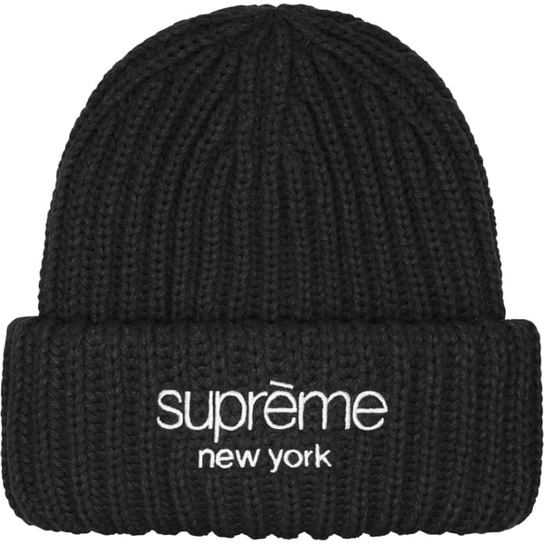 Supreme Classic Logo Chunky Ribbed Beanie - Black (front)