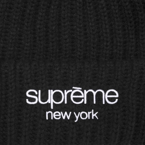 Supreme Classic Logo Chunky Ribbed Beanie - Black (front)