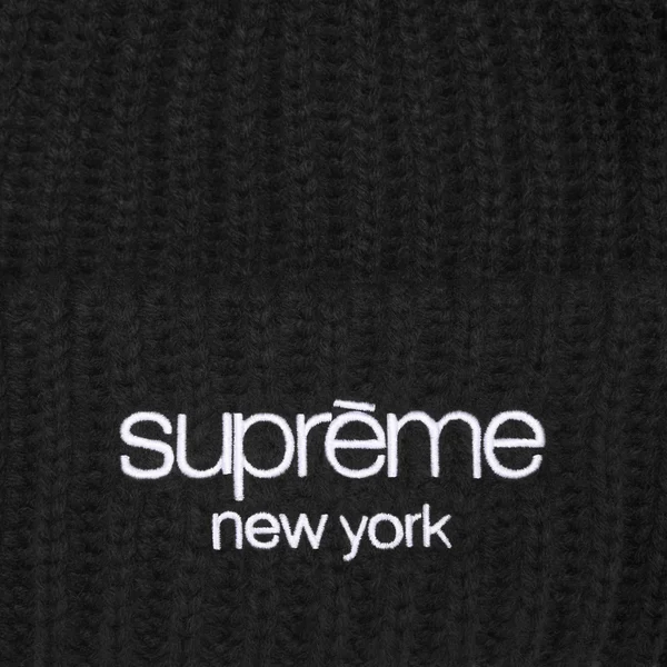 Supreme Classic Logo Chunky Ribbed Beanie - Black (front)