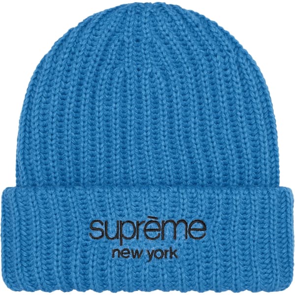Supreme Classic Logo Chunky Ribbed Beanie - Blue (front)