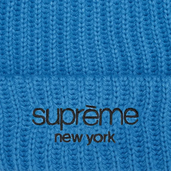 Supreme Classic Logo Chunky Ribbed Beanie - Blue (front)