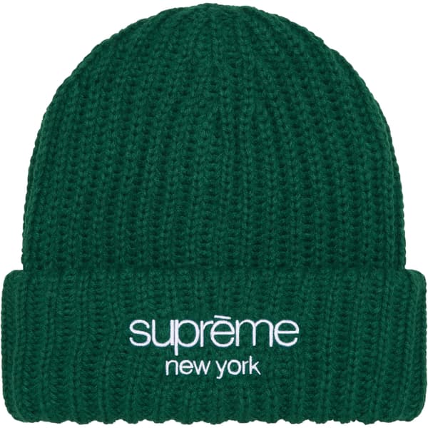 Supreme Classic Logo Chunky Ribbed Beanie - Dark Green (front)