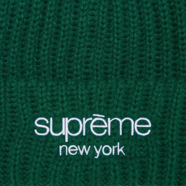Supreme Classic Logo Chunky Ribbed Beanie - Dark Green (front)