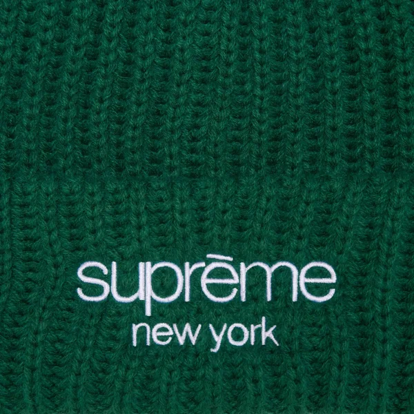 Supreme Classic Logo Chunky Ribbed Beanie - Dark Green (front)