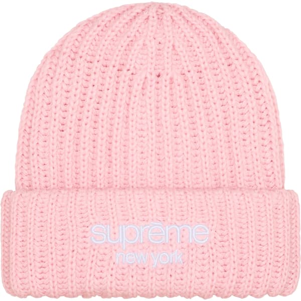 Supreme Classic Logo Chunky Ribbed Beanie - Light Pink (front)
