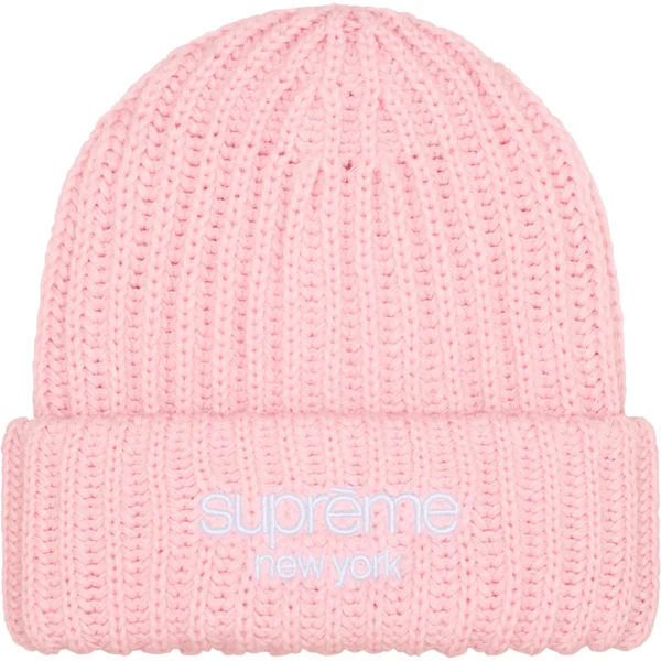 Supreme Classic Logo Chunky Ribbed Beanie - Light Pink (front)