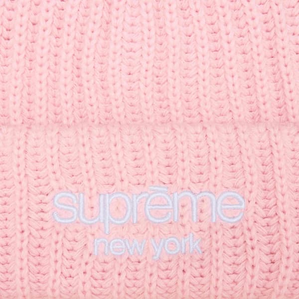 Supreme Classic Logo Chunky Ribbed Beanie - Light Pink (front)