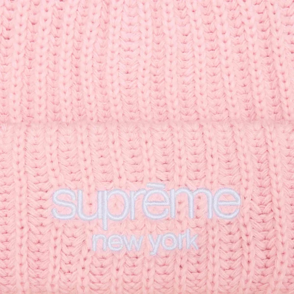 Supreme Classic Logo Chunky Ribbed Beanie - Light Pink (front)
