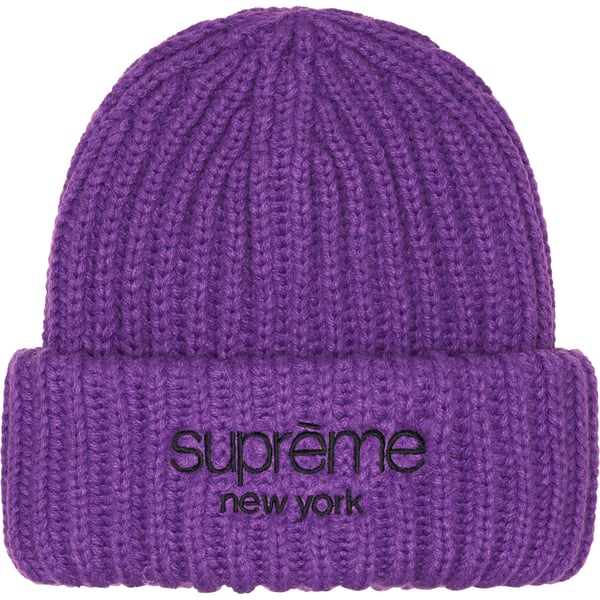 Supreme Classic Logo Chunky Ribbed Beanie - Purple (front)