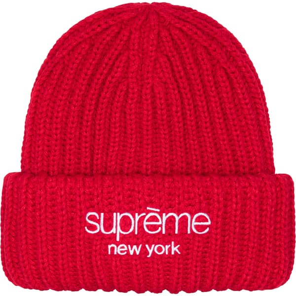 Supreme Classic Logo Chunky Ribbed Beanie - Red (front)