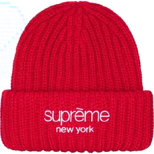 Supreme Classic Logo Chunky Ribbed Beanie - Red (front)
