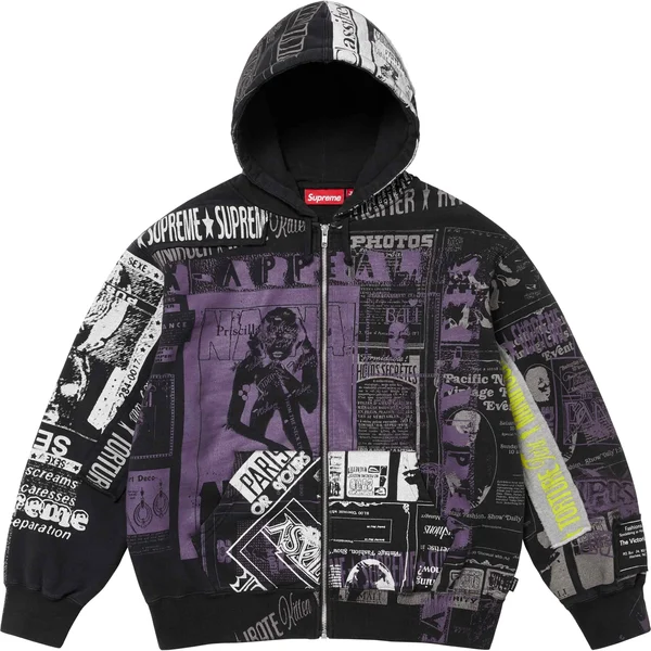 Supreme Collage Zip Up Hooded Sweatshirt - Black (front)