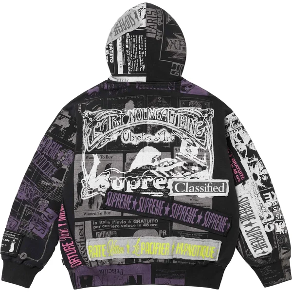 Supreme Collage Zip Up Hooded Sweatshirt - Black (front)