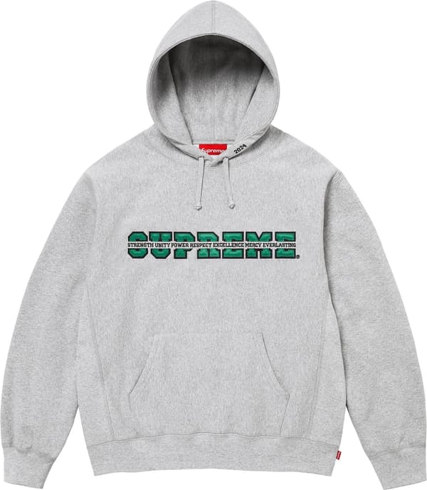 Supreme Collegiate Acronym Hooded Sweatshirt - Heather Grey (front)