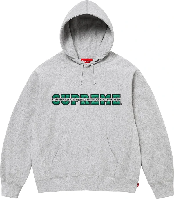 Supreme Collegiate Acronym Hooded Sweatshirt - Heather Grey (front)