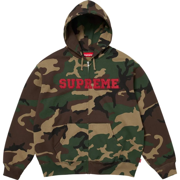Supreme Collegiate Appliqué Zip Up Hooded Sweatshirt - Woodland Camo (front)