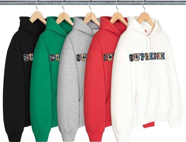 Supreme Collegiate Patchwork Leather Hooded Sweatshirt - Product Image