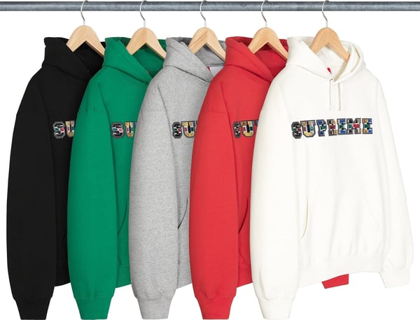 Supreme Collegiate Patchwork Leather Hooded Sweatshirt - Product Image