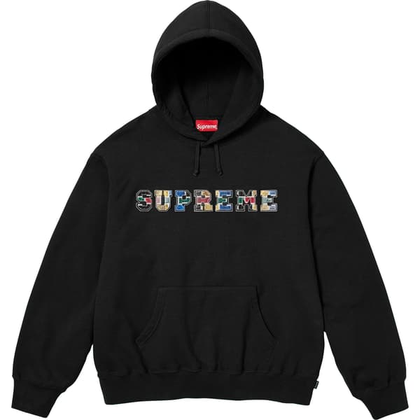 Supreme Collegiate Patchwork Leather Hooded Sweatshirt - Black (front)