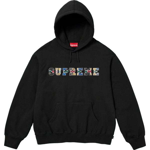 Supreme Collegiate Patchwork Leather Hooded Sweatshirt - Black (front)