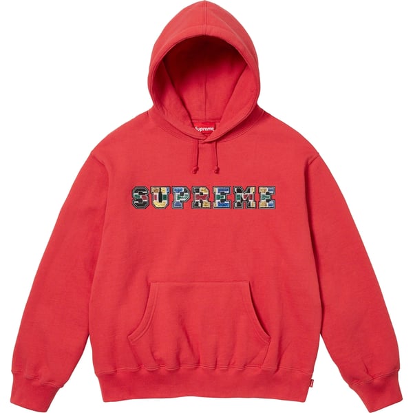 Supreme Collegiate Patchwork Leather Hooded Sweatshirt - Burnt Red (front)