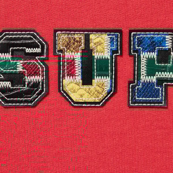 Supreme Collegiate Patchwork Leather Hooded Sweatshirt - Burnt Red (front)