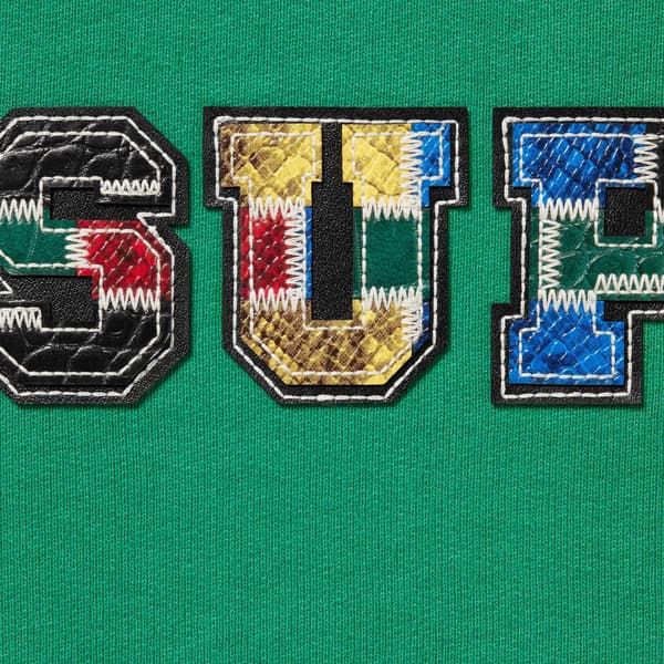 Supreme Collegiate Patchwork Leather Hooded Sweatshirt - Green (front)