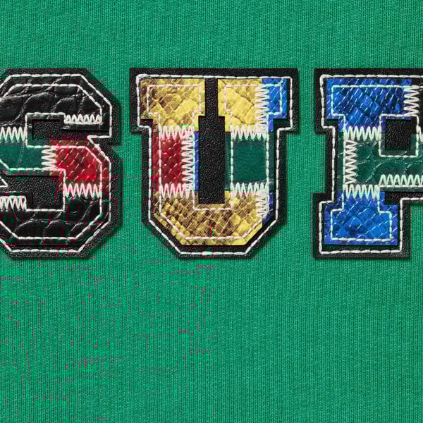 Supreme Collegiate Patchwork Leather Hooded Sweatshirt - Green (front)