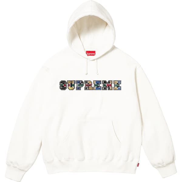 Supreme Collegiate Patchwork Leather Hooded Sweatshirt - White (front)