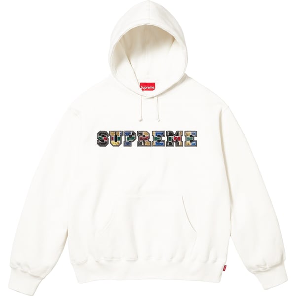 Supreme Collegiate Patchwork Leather Hooded Sweatshirt - White (front)