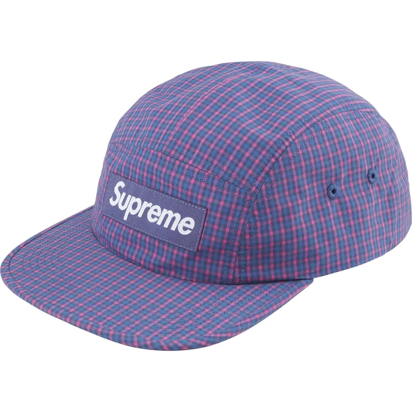 Supreme Cordura Plaid Camp Cap - Blue (front)