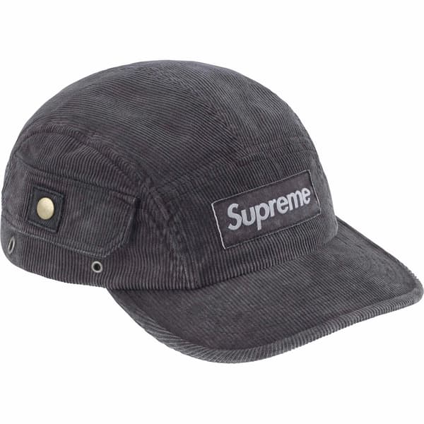 Supreme Corduroy Pocket Camp Cap - Black (front)