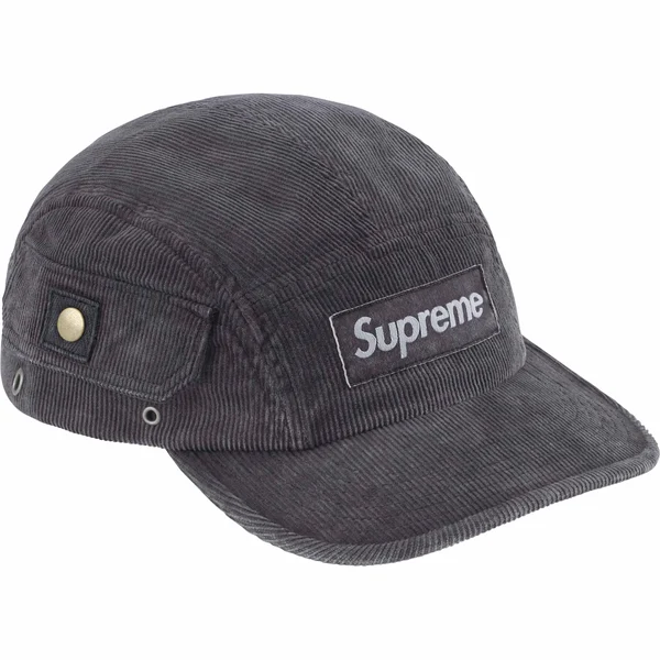 Supreme Corduroy Pocket Camp Cap - Black (front)
