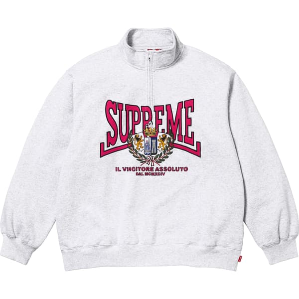 Supreme Crest Appliqué Half Zip Pullover - Ash Grey (front)
