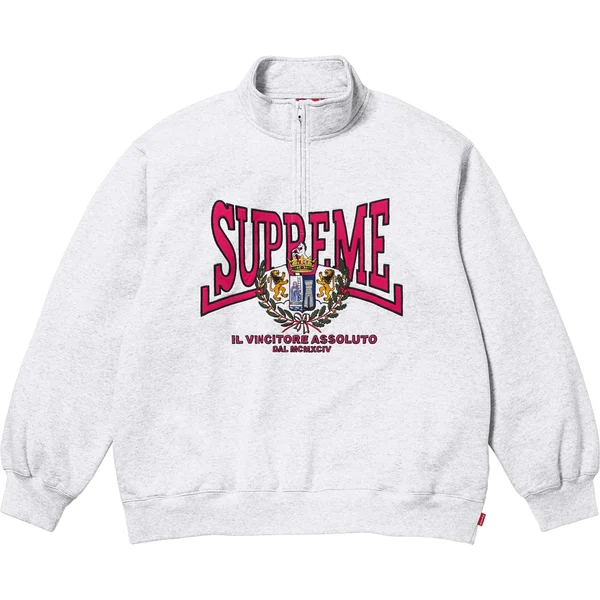 Supreme Crest Appliqué Half Zip Pullover - Ash Grey (front)